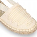 BEIGE Cotton Canvas Girl espadrille shoes with VICHY ties closure design.