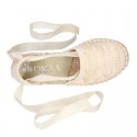 BEIGE Cotton Canvas Girl espadrille shoes with VICHY ties closure design.