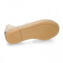 BEIGE Cotton Canvas Girl espadrille shoes with VICHY ties closure design.