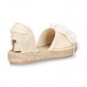 Girl Cotton Canvas CEREMONY espadrille shoes with ties and FLOWER design.