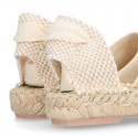 Girl Cotton Canvas CEREMONY espadrille shoes with ties and FLOWER design.