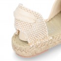 Girl Cotton Canvas CEREMONY espadrille shoes with ties and FLOWER design.