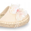 Girl Cotton Canvas CEREMONY espadrille shoes with ties and FLOWER design.