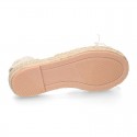 Girl Cotton Canvas CEREMONY espadrille shoes with ties and FLOWER design.