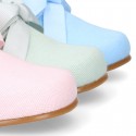 CEREMONY LINEN Laces up shoes for little kids in pastel colors.