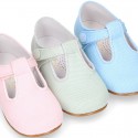 CEREMONY LINEN Little Kids T-Strap shoes in pastel colors.
