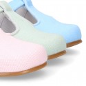 CEREMONY LINEN Little Kids T-Strap shoes in pastel colors.