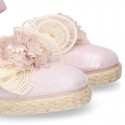 METAL MAKE UP PINK canvas girl espadrille shoes with FLOWER design.