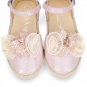 METAL MAKE UP PINK canvas girl espadrille shoes with FLOWER design.