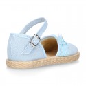 Linen canvas girl espadrille shoes for CEREMONIES with flower and pearls design.