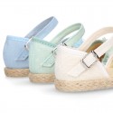 Linen canvas girl espadrille shoes for CEREMONIES with flower and pearls design.