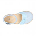 Linen canvas girl espadrille shoes for CEREMONIES with flower and pearls design.