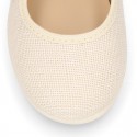 CEREMONIES Girl Mary Jane shoes with hook and loop strap and FLOWER in LINEN.