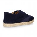 NATURAL LINEN canvas kids Laces up shoes espadrille style combined with suede leather.