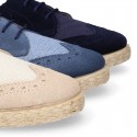 NATURAL LINEN canvas kids Laces up shoes espadrille style combined with suede leather.