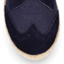 NATURAL LINEN canvas kids Laces up shoes espadrille style combined with suede leather.