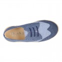 NATURAL LINEN canvas kids Laces up shoes espadrille style combined with suede leather.