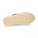 NATURAL LINEN canvas kids Laces up shoes espadrille style combined with suede leather.