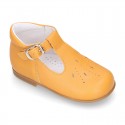 EXTRA SOFT Nappa Leather Kids T-strap shoes with buckle fastening.