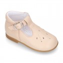 EXTRA SOFT Nappa Leather Kids T-strap shoes with buckle fastening.