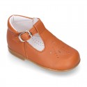 EXTRA SOFT Nappa Leather Kids T-strap shoes with buckle fastening.