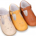 EXTRA SOFT Nappa Leather Kids T-strap shoes with buckle fastening.