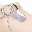 EXTRA SOFT Nappa Leather Kids T-strap shoes with buckle fastening.