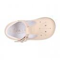 EXTRA SOFT Nappa Leather Kids T-strap shoes with buckle fastening.