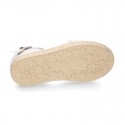 Linen canvas girl espadrille shoes for CEREMONIES with flower and pearls design.