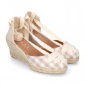 VICHY Cotton canvas wedge woman espadrilles shoes Valenciana style design.