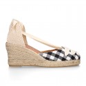 VICHY Cotton canvas wedge woman espadrilles shoes Valenciana style design.