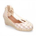 VICHY Cotton canvas wedge woman espadrilles shoes Valenciana style design.