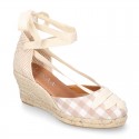 VICHY Cotton canvas wedge woman espadrilles shoes Valenciana style design.