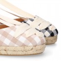 VICHY Cotton canvas wedge woman espadrilles shoes Valenciana style design.