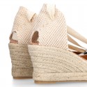 VICHY Cotton canvas wedge woman espadrilles shoes Valenciana style design.