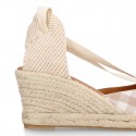 VICHY Cotton canvas wedge woman espadrilles shoes Valenciana style design.