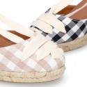 VICHY Cotton canvas wedge woman espadrilles shoes Valenciana style design.