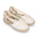 PIQUE Cotton Canvas Girl espadrille shoes with ties closure design.