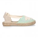 PIQUE Cotton Canvas Girl espadrille shoes with ties closure design.