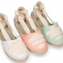 PIQUE Cotton Canvas Girl espadrille shoes with ties closure design.