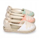 PIQUE Cotton Canvas Girl espadrille shoes with ties closure design.