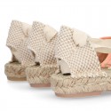 PIQUE Cotton Canvas Girl espadrille shoes with ties closure design.