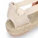 PIQUE Cotton Canvas Girl espadrille shoes with ties closure design.