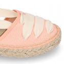 PIQUE Cotton Canvas Girl espadrille shoes with ties closure design.