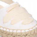 PIQUE Cotton Canvas Girl espadrille shoes with ties closure design.