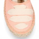 PIQUE Cotton Canvas Girl espadrille shoes with ties closure design.