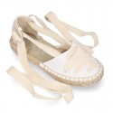 PIQUE Cotton Canvas Girl espadrille shoes with ties closure design.