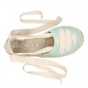 PIQUE Cotton Canvas Girl espadrille shoes with ties closure design.