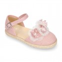 MAKE UP PINK canvas girl espadrille shoes with FLOWER and PEARLS design.