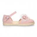 MAKE UP PINK canvas girl espadrille shoes with FLOWER and PEARLS design.